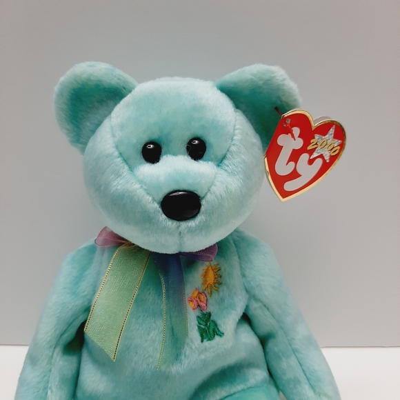 ๐ TY Beanie Babies Original Ariel The Memorial Bear Teal Plush Soft Kids Toy - Picture 3 of 8